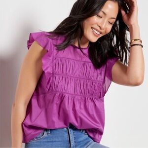 RAILS Filomena Smocked Flutter Sleeve Top Size Large BERRY Pink Purple